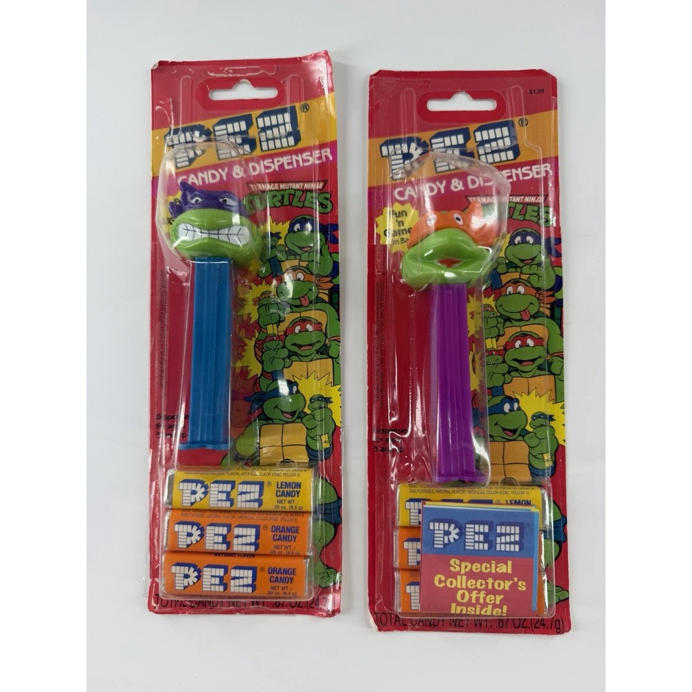 Vintage TMNT PEZ Dispenser Lot Donatello Michelangelo Carded 1990s